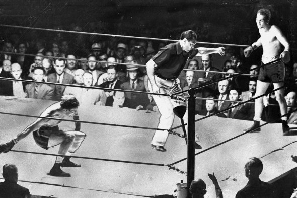 Freddie Steele, Jack Dempsey as ref, Al Hostak, Boxing, 1938 Civic Stadium