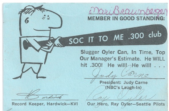 KVI radio personality Robert Hardwick launched the "Soc It To Me .300 Club" in 1969, issuing membership cards like this one. / David Eskenazi Collection